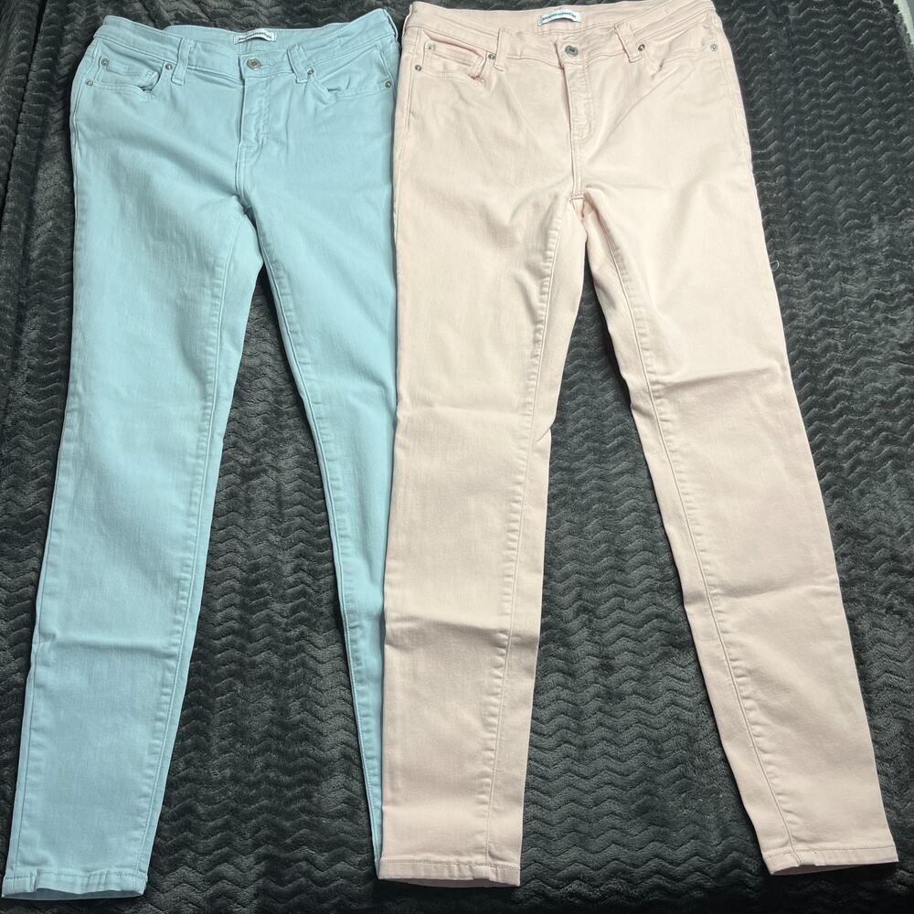 Amazon Essentials Light Pink & blue Skinny Jeans lot Womens 10
